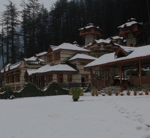 Resort during snowfall
