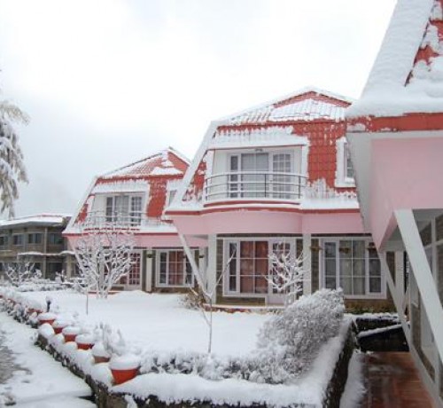 Resort during snowfall