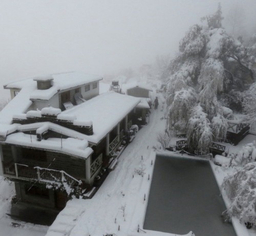 Resort during snowfall Resort during snowfall